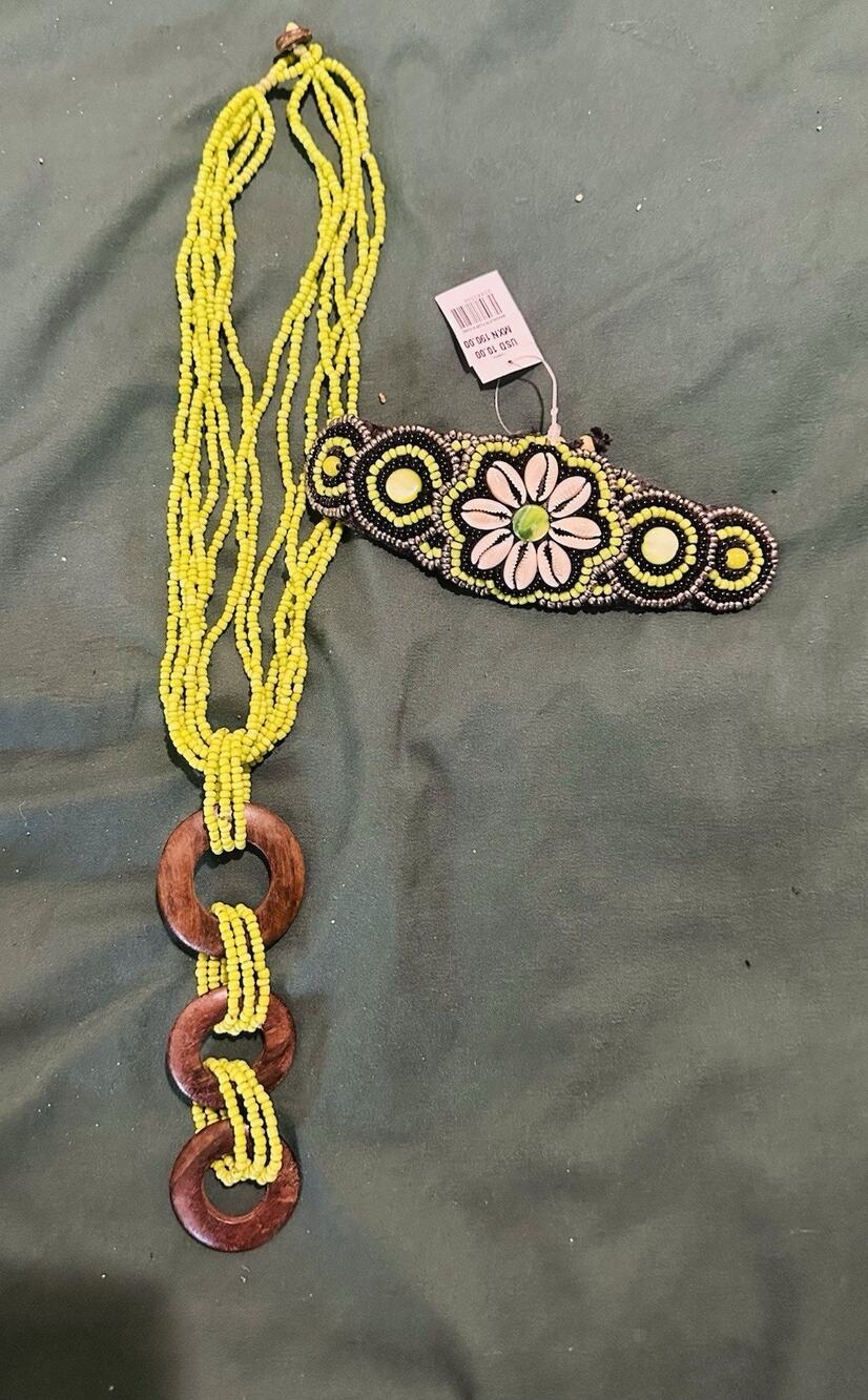 Lime Green Necklace And Bracelet Made In Mexico